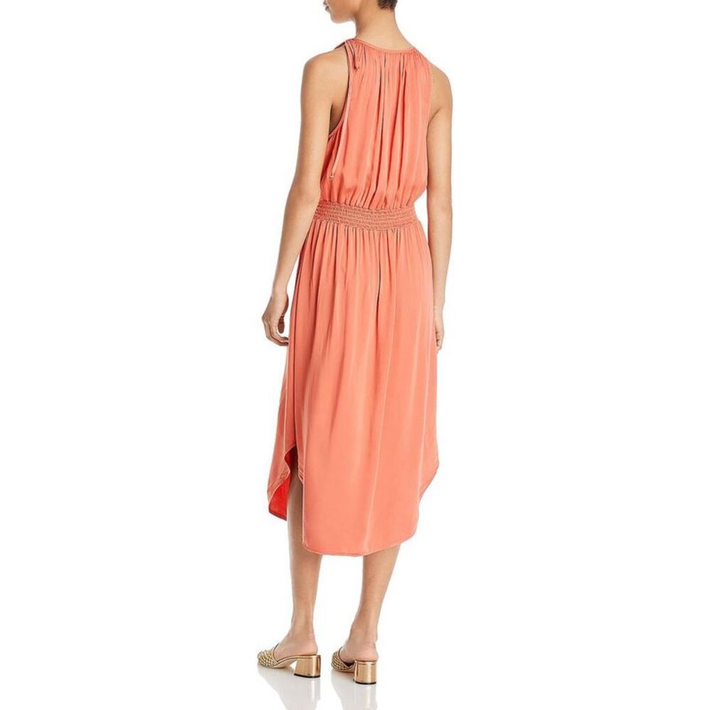 Bella Dahl Womens Orange Smocked Calf Sleeveless Midi Dress NWT - Picture 2 of 2